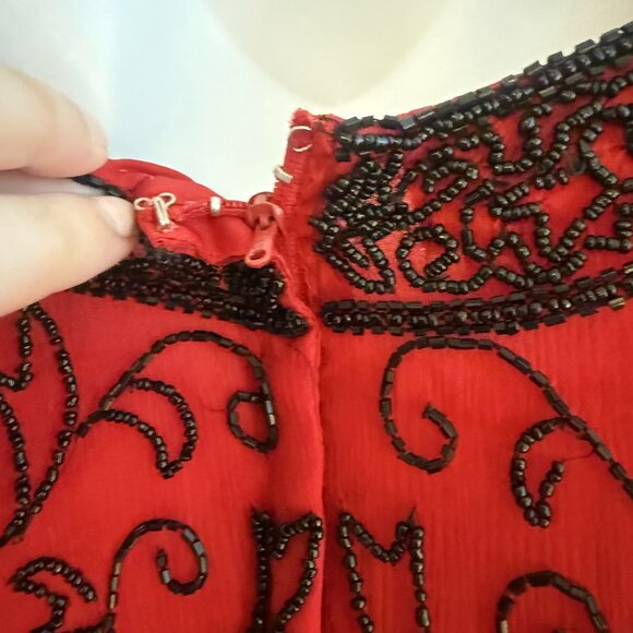 Vintage Stenay Red Silk Beaded Top | L | Holiday Party & Cocktail Blouse - Picture 10 of 13